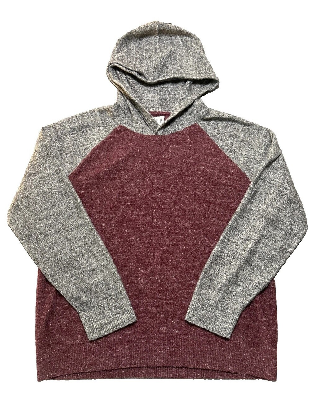 Gap Marled Hooded Sweater Mens XL Burgundy Gray Raglan Pullover Knit Hoodie
